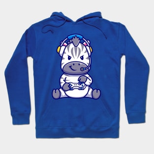 Cute Zebra Playing Game With Headphone Cartoon Hoodie